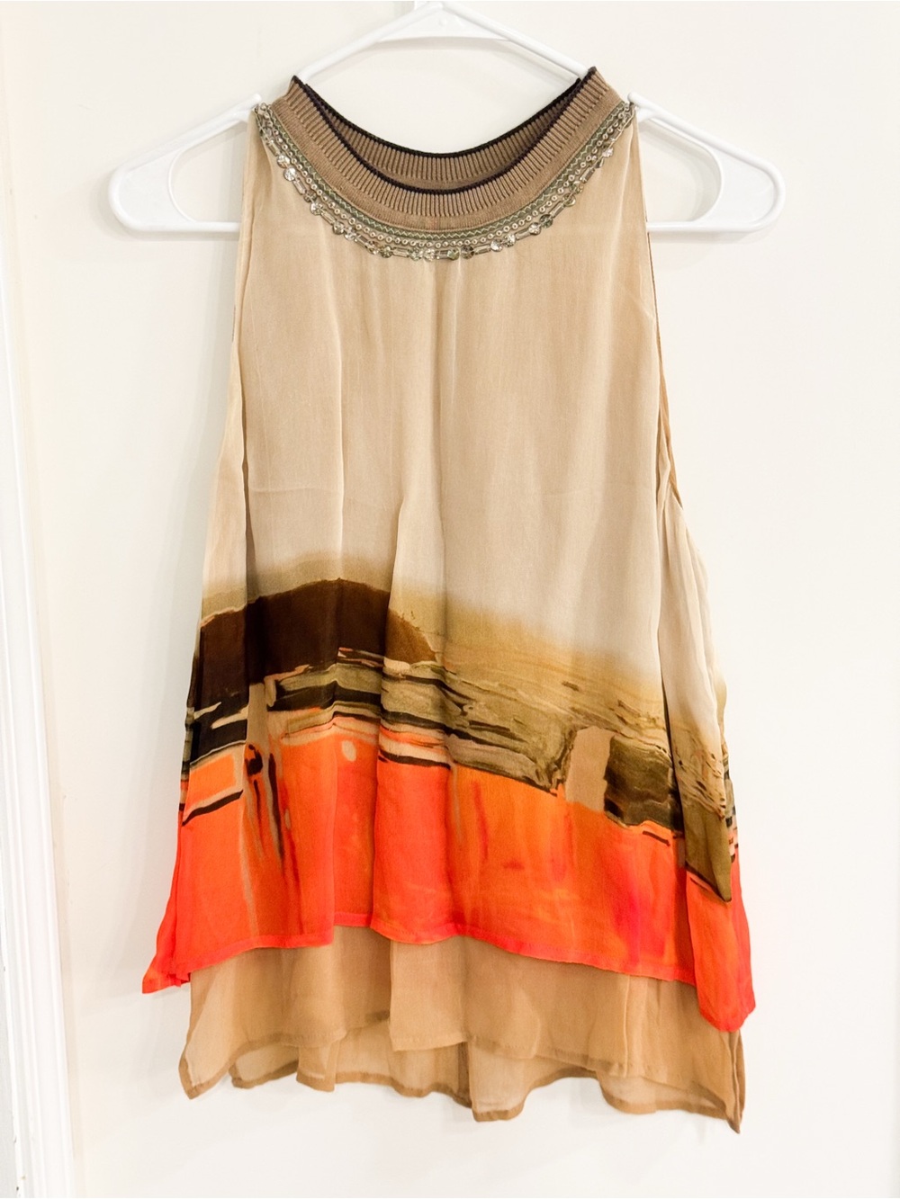 Blank NYC Beaded Halter Tank Top in Beige, Orange & Brown